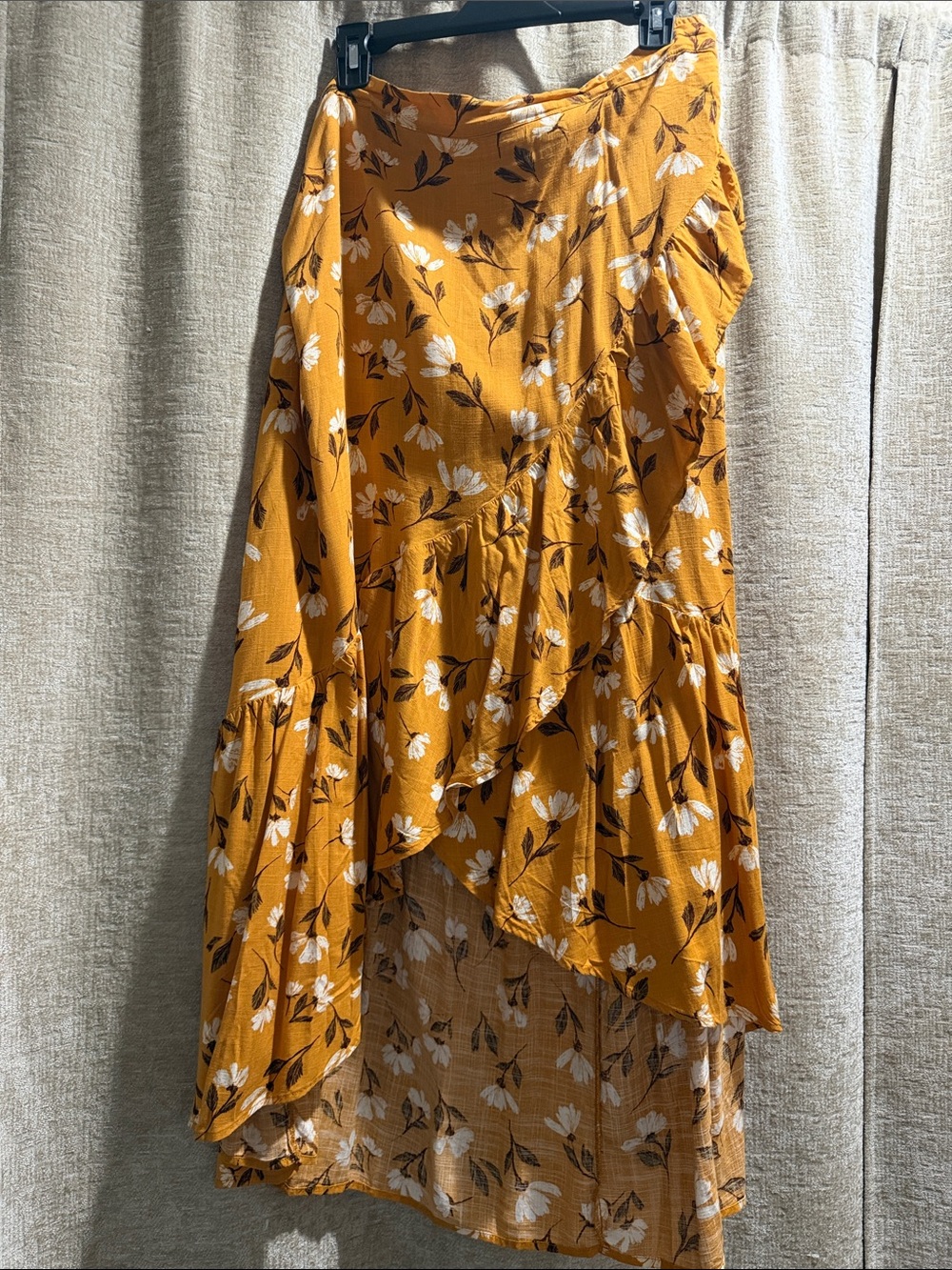 Sonoma Mustard Floral High-Low Tiered Skirt